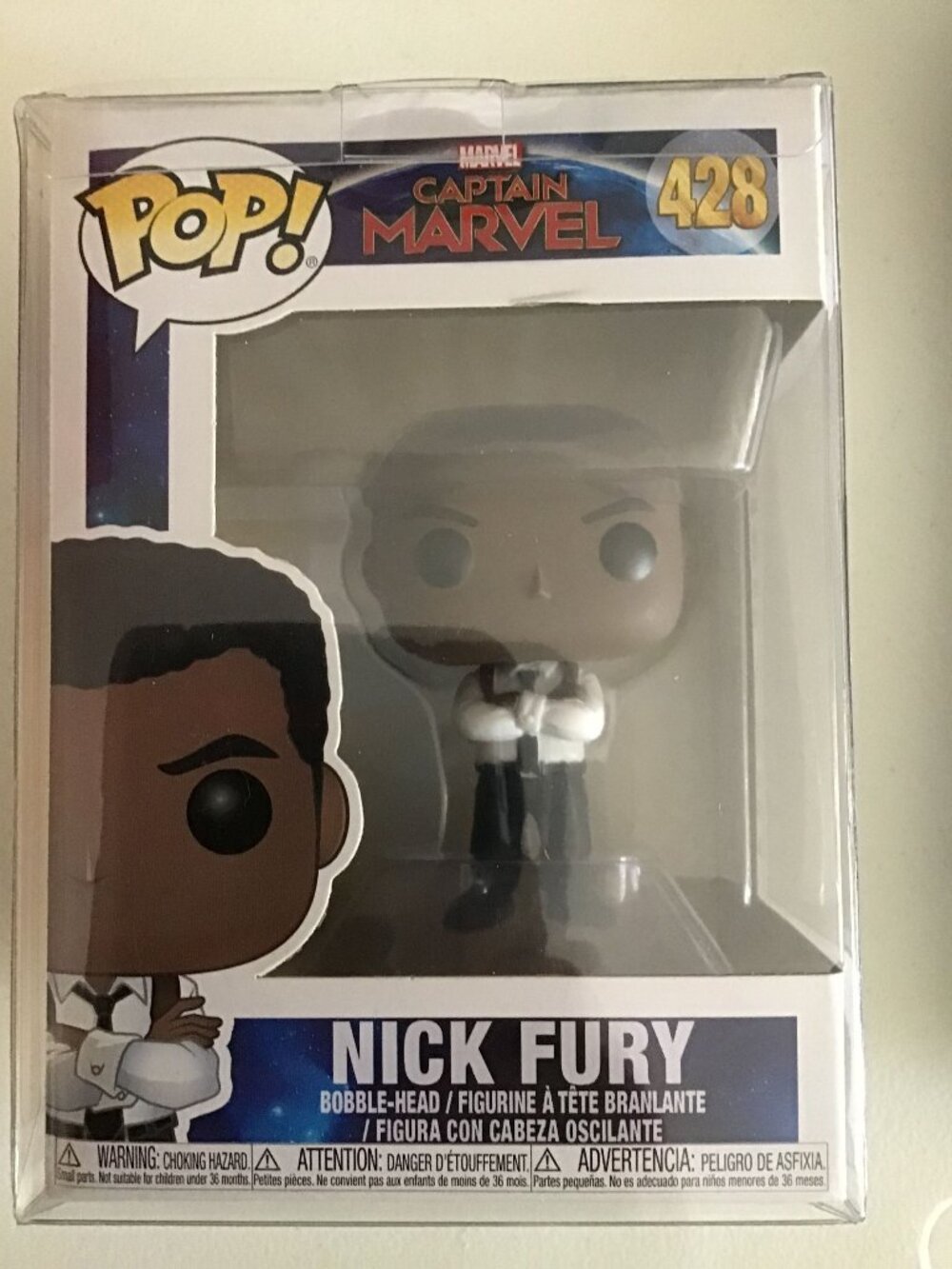 Funko Pop Movies Captain Marvel Nick Fury #428 Vinyl Figure Marvel w/ Protector